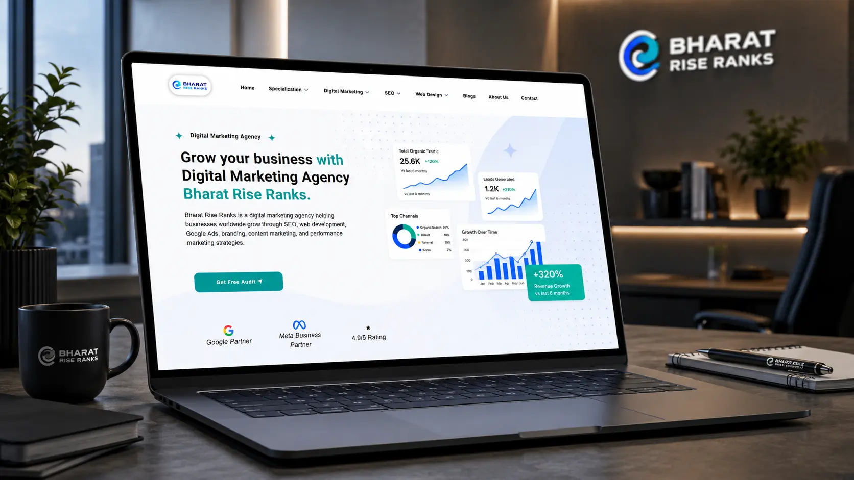Bharat Rise Ranks digital agency website by Ishwra