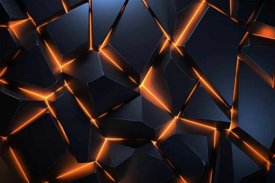 Dark 3D shapes lit with orange light, for 3D visualization and rendering