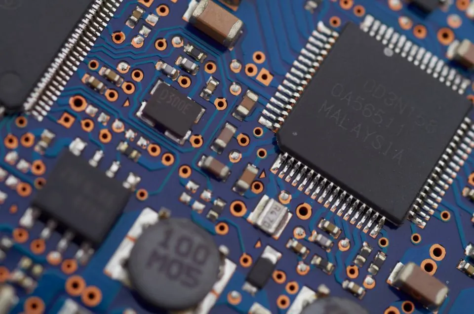 Close-up of a computer circuit board, for AI integration and business automation